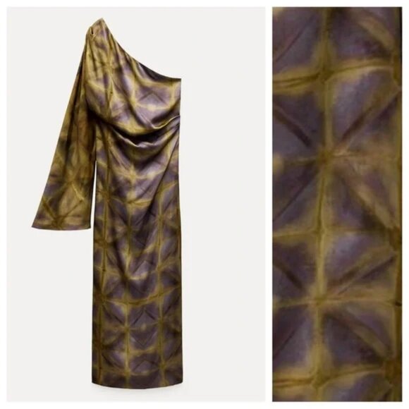 Zara ZW Collection Multicoloured Printed Asymmetric Midi Dress - Picture 6 of 10